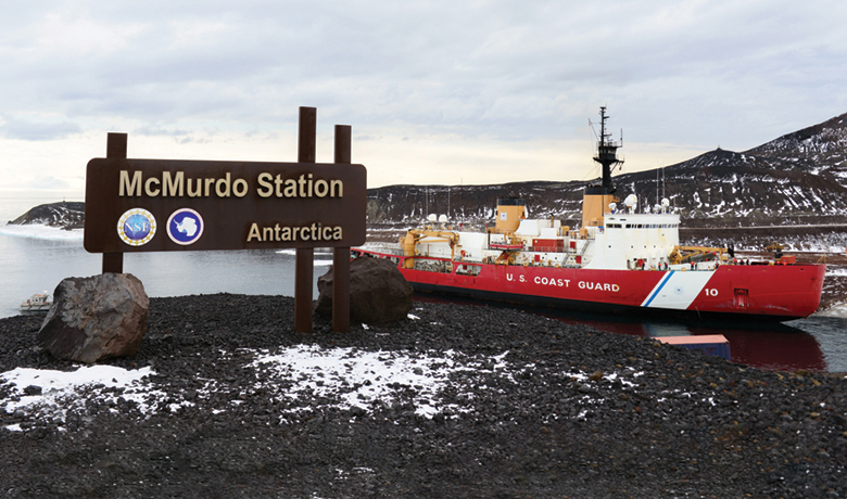 Coast Guard Cutter Polar Star at Work  in Antarctic Breaking Ice at McMurdo Station